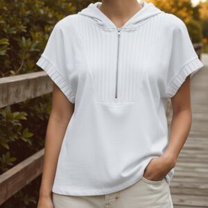 Sundays White Light Academia Clean Girl  Half Zip Short Sleeve Amelia Hoodie